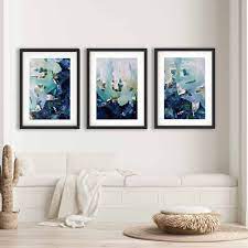 Large Set Of 3 Framed Prints Bright Abstract Wall Art Large Etsy Large Abstract Wall Art Living Room Art Blue Abstract Wall Art