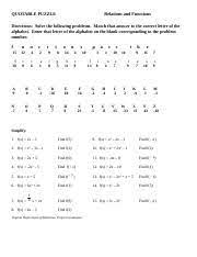 Play it and other puzzles usa today games today! Math Quotable Puzzle Relations And Functions Directions Solve The Following Problems Match That Answer To The Correct Letter Of The Alphabet Enter Course Hero