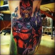'magneto' tattoo on his back. 35 Amazing Comic Book Tattoos Paperblog Comic Book Tattoo Comic Tattoo Geek Tattoo