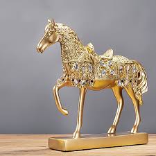 Resin Golden Trotting Horse Statue Animal Sculpture Horse Figurine Miniature Home Office Decor Topic Horse Figurine M Horse Figurine Statue Animal Sculptures
