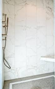 Vida Dolce Calacatta Porcelain Tile 12x24 On Walls With Mini Mesh On Floor Bathroom Shower Tile Shower Tile Porcelain Tile Bathroom