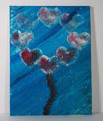 Tree Of Love Hearts On Canvas Handpainted Hearts Blue Red And White Wall Decor Abstact Art Family Tree Modern Artwork Paintings Modern Art Paintings Abstract Art Painting