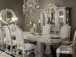 Valise 4 leg retangular dining table w/glass inserts (includes: Michael Amini Monte Carlo Silver Pearl Ii Traditional Dining Room Set By Aico Luxury Dining Room Dining Room Suites Elegant Dining Room