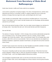 Ga Secretary Of State Brad Raffensperger On Twitter Statement From Secretary Of State Brad Raffensperger