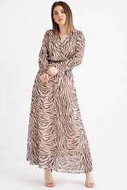 0110701 Zebra Desenli Uzun Bayan Sifon Elbise Sifon Elbise Elbise Modelleri Elbise