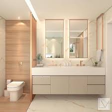 Banheiro Contemporaneo Lindoooo Amamos A Combinacao Do Revestimento Marmorizado Madeira E Dourad Banheiros Modernos Decoracao Do Banheiro Banheiros Luxuosos