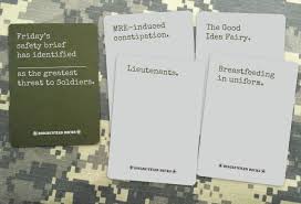 Cards against humanity is a card game often played in character over at the pretend you're xyzzy site. Disgruntled Decks Unofficial Military Cards Against Humanity Expansion