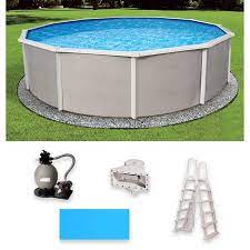 Appropriately named, the presto pool package is the revolutionary solution for customers seeking the relaxation and enjoyment of an above ground steel walled swimming pool without the inconvenience of timely installation. Belize 18 Ft Round 48 In Deep 6 In Top Rail Metal Wall Swimming Pool Package On Walmart Accuweather Shop