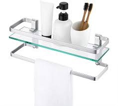 Make sure this fitsby entering your model number. Amazon Com Kes Bathroom Glass Shelf With Anodized Aluminum Towel Bar And Rail Extra 8 Mm Thick Tempered Glass Rustproof Retangular Storage Organizer Wall Mount Silver A4127a Kitchen Dining