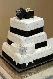Black White Silver Weddings Black White Wedding Cake With Fondant Bow Ring Box Edible Black And White Wedding Cake Bow Wedding Cakes White Wedding Cakes