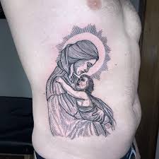 Virgin Mary And Baby Jesus Tattoo Fine Line Tattoo Blackwork Jesus Tattoo Spirit Tattoo Tattoos