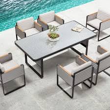 Coffee table in solid mango wood and metal. Contemporary Dining Table Airport Higold Aluminum Rectangular Garden
