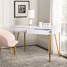 Crafted in a sleek high gloss finish with acrylic leg and knob, this elegant 3 drawers piece is ideal as an end. Chic Hairpin Leg Desk Utah Furniture Deals