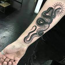 Snake Black And Grey Arm Tattoo Traditional Snake Tattoo Tattoos Small Snake Tattoo