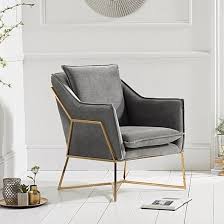 Baron Modern Accent Chair In Grey Velvet With Gold Frame Furniture In Fashion Velvet Accent Chair Accent Chairs Blue Accent Chairs