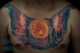 Any of the artists at liquid courage/sailor's grave and tenth sanctum will be excellent with line, detail, and color. Surreal 3d Chest Piece With A Family Silhouette And Trippy Space Scene By Patrick Oleson Omega Point Tattoo Omaha Ne Tattoos Chest Piece Trippy