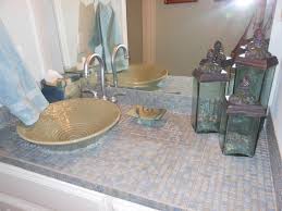Save Money By Using Small Mosaic Tile For Your Bathroom Countertop Tile Bathroom Tiled Countertop Bathroom Tile Countertops