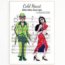 Elton John Dua Lipa Cold Heart Music Print 98 Pop Music Best Poster In 2021 Elton John Music Print Heart Songs