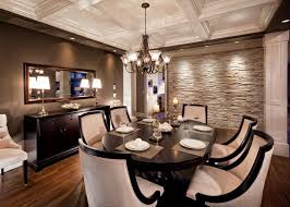 This wooden accent wall from champagne.chaos is a great idea if your living room lacks a standard fireplace or mantle. Traditional Elegant Dining Room With Chandelier Paneled Ceiling And Cultured Stone Accent Wall Hgtv