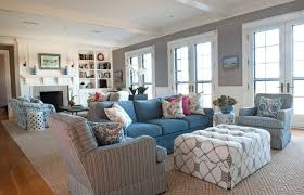 For a manhattan apartment, architect lee f. Blue And Grey Living Room With Brown Patterned Carpets Decolover Net