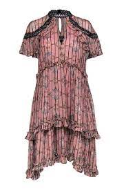 Elliatt Pink Floral Print Striped Tiered Matinee Dress W Ruffle Current Boutique