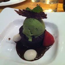 Chocolate Lava Cake With Matcha Ice Cream And Really Weird Gooey White Things