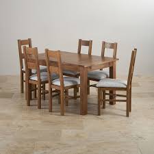 Rushmere Rustic Solid Oak Dining Set 4ft 7 Extending Table With 6 Farmhouse And Grey Fabric Cha Oak Dining Sets Rustic Oak Dining Table Leather Dining Chairs
