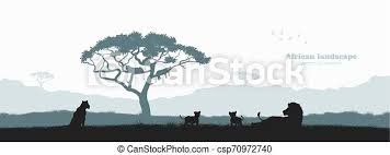 Nature scene vector with deer. Black Silhouette Of Lion Pride Landscape With Wild African Animals Scene Of Savannah Wildlife Travel Poster Of Africa Canstock