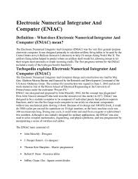 .definition of a computer, but regardless of what definition you use i think it is hard to claim eniac was the first. Doc Electronic Numerical Integrator And Computer Banchiamlak Biyadeglegn Academia Edu