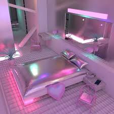 Holographic Neon Late Night Dream Home Inspo Holographic Pillows Round Bed Hot Pink Silk Sheets Holographic Ro Dream Rooms Cool Rooms Neon Bedroom