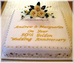 Golden Anv Square Cake With Sugar Flower Roses Wedding Anniversary Cakes 50th Wedding Anniversary Cakes Golden Wedding Anniversary Cake