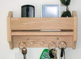 Unfinished Shelf Wooden Oak Key Holder Pegs Hooks Wall Hanging Storage Organize Handmade Unfinished Wall Hanging Storage Peg Wall Wooden Wall Shelves