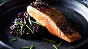 The creamy rice is complemented by the salmon, herbs and peas. Janet Deneefe S Black Rice Risotto And Salmon 9kitchen