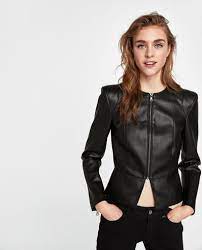 Faux Leather Jacket With Shoulder Pads Jackets Woman Zara United States Round Neck Jackets Padded Jacket Women Jackets