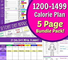 21 day 1200 1499 calorie diet plan tracker tally sheets and calorie chart