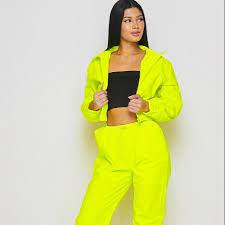 Neon Yellow Green Tracksuit Women Two Piece Set Top And Pants Windbreaker Tracksuit Joggers Two Piece Set Women Clothing