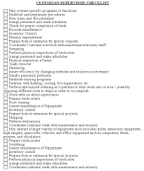 Custodian Supervisor Checklist Template Download From
