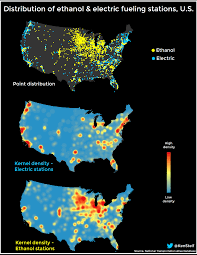 Distribution Of Electric And Ethanol Fuel Stations In The Us Vivid Maps Ethanol Fuel Electricity Electric Station