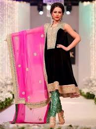 Black With Hot Pink Dupatta And Green Brocade Lower Contrast Dress Pakistani Fashion Pakistani Outfits