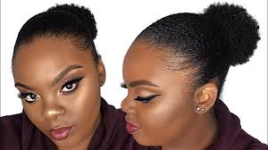 Blow dry clean hair and part it deeply to one side. How To Sleek Puff Bun On Short Thick Natural Hair Joynavon Youtube