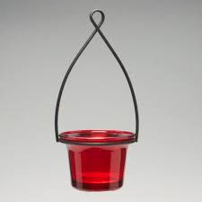 Hanging Tealight Lantern Metal Wire With Flared Glass Cup Red