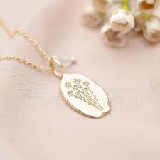 Sterling Silver Oval Birth Flower Personalised Necklace