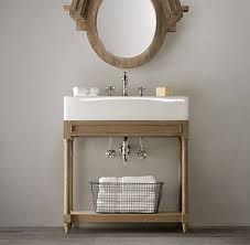 Love the vibrant aqua blue color. Vanities Sinks Restoration Hardware Small Bathroom Decor Console Sink Oak Consoles