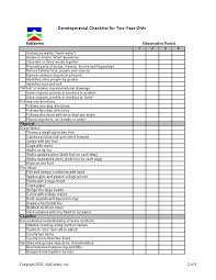 Developmental Checklist For Two Years Olds Page 2 Of 3