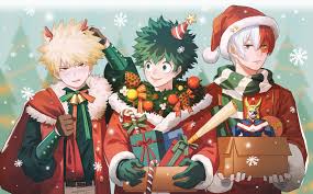 Anime My Hero Academia Christmas Gift Izuku Midoriya Katsuki Bakugou Shoto Todoroki Snow 2k Wallpaper Hdwallpaper Desktop Anime Christmas Anime My Hero
