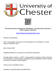 Chapter 1 the problem and its background chapter 1 of a thesis. Young People S Perceptions Of Their Experience Of Counselling In A School Setting A Qualitative Study