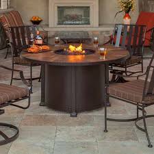 Leisure classics harbor springs 50000 btu 5 piece outdoor natural tile top square propane fire pit set. Santorini Round Dining Height Gas Fire Pit Table 54 Woodland Direct