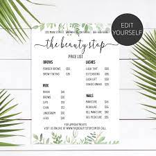 Business Price List Template Salon Price List Spa Template Etsy In 2021 Salon Price List Price List Template Spa Prices