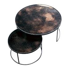 Any coffee table you place in your living room would be wonderful but a round mirrored coffee table brings a sense of class in your living space. Buy Ethnicraft Heavy Aged Mirror Coffee Table Set Round Bronze Amara