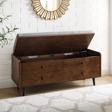 Walker Edison Mid Century Modern Storage Bench With Cushion Dark Walnut Bb46mcmsbdw Best Buy